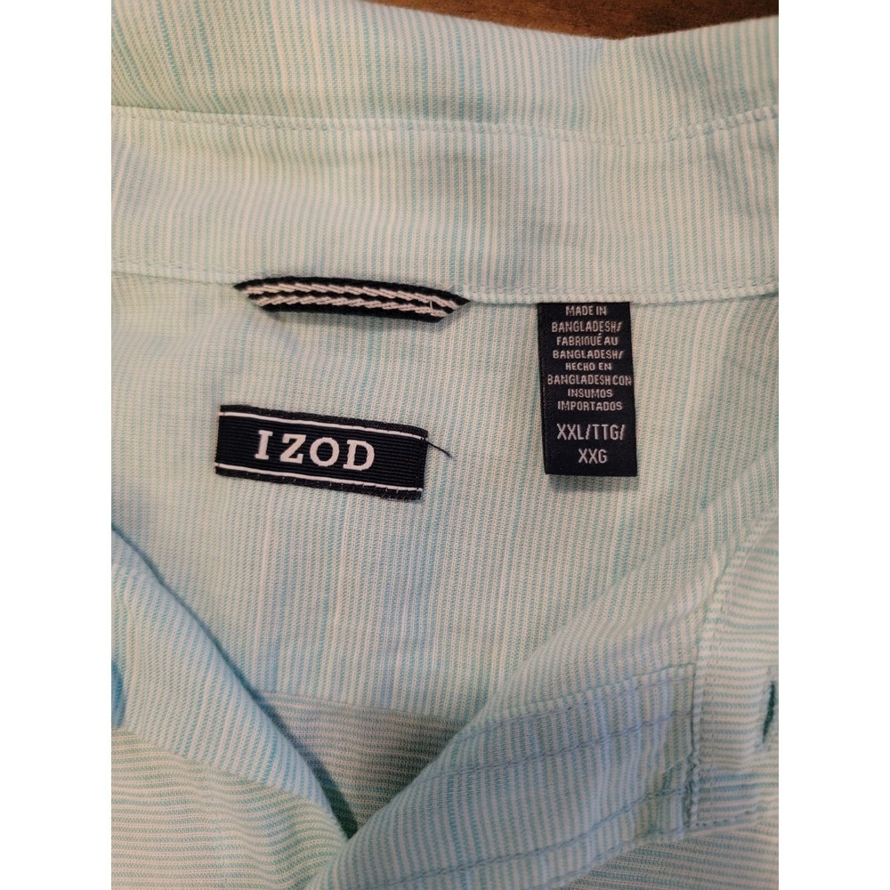 IZOD Saltwater Mens Short Sleeve Button Up Shirt Light Blue Striped Size XXL - Picture 3 of 9